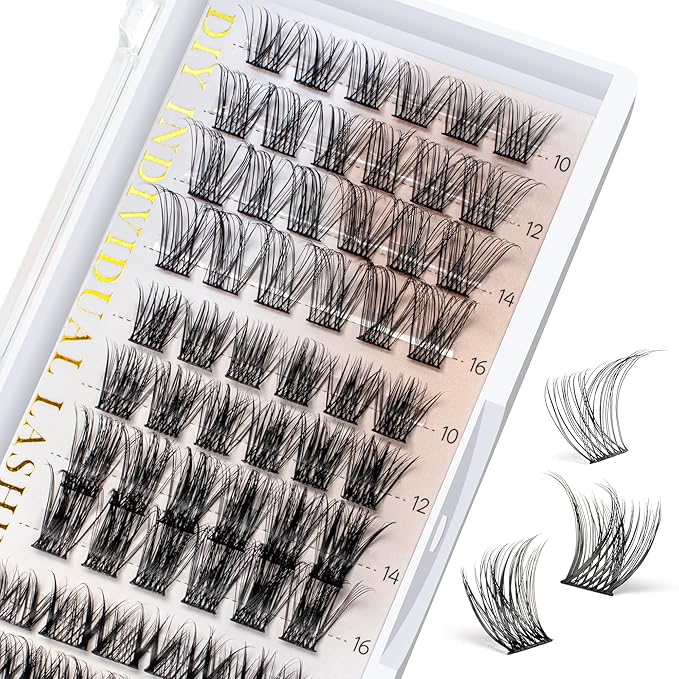 BEFER Lash Clusters, 72 Pcs D Curl Eyelash Super Fluffy Lightweight Individual Lashes 8-16MM Cluster Eyelash Extensions DIY At Home(MIX)