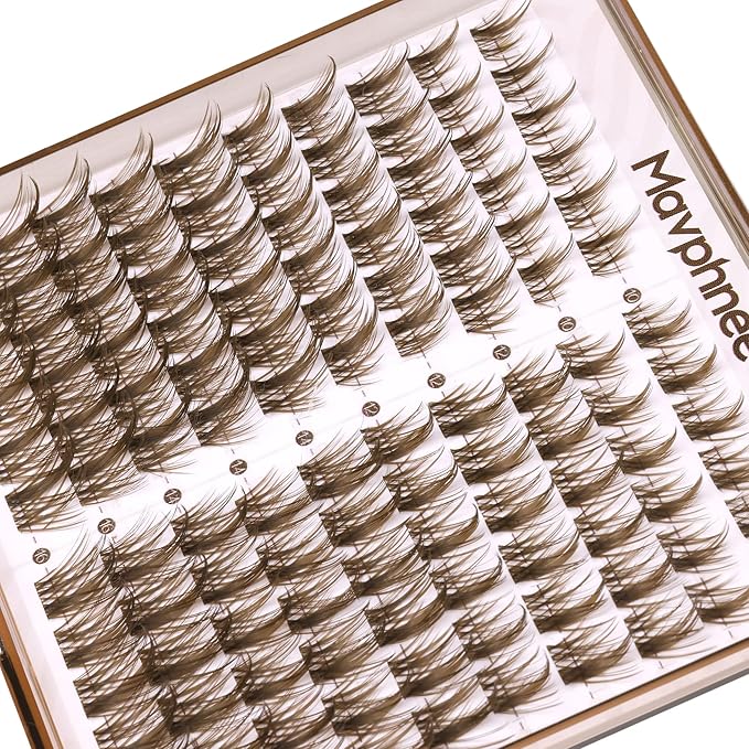 Brown Lash Clusters Kit Dark Brown Eyelash Clusters 120 Pcs Natural Lash Extension Kit 10-16MM CC-Curly Individual Lashes Kit with Lash Bond and Seal Lash Glue and Tweezers by Mavphnee