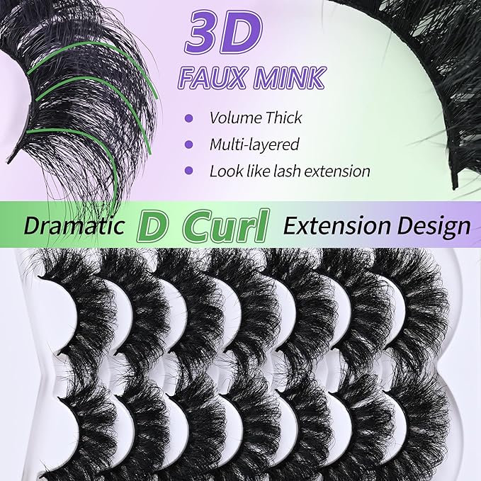 Faux Mink Lash Wispy False Thick Long Lashes False Lashes Mega Look 5D Volume Full Dramatic 25mm Waterproof Soft Cat Eye Fake Eyelashes Pack by Yaiseiko（14 Pairs）