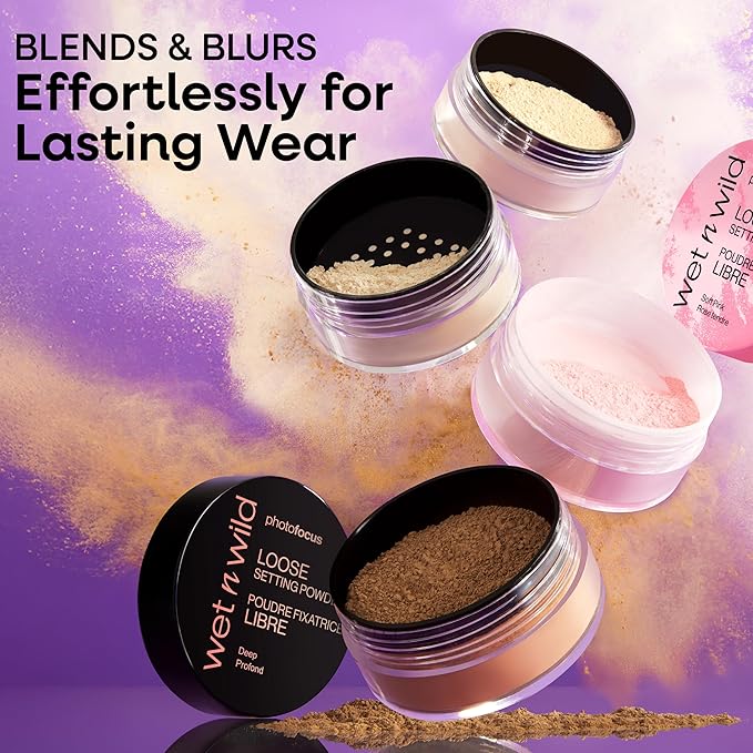 wet n wild Photo Focus Loose Baking Setting Powder, Highlighter Makeup, Fair to Medium & Tan Skin Tones - Translucent