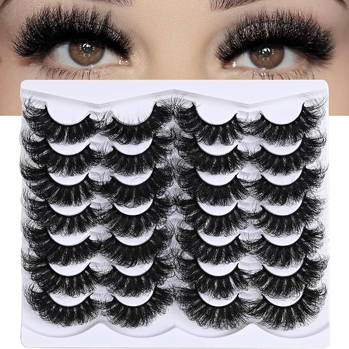 Faux Mink Lash Wispy False Thick Long Lashes False Lashes Mega Look 5D Volume Full Dramatic 25mm Waterproof Soft Cat Eye Fake Eyelashes Pack by Yaiseiko（14 Pairs）