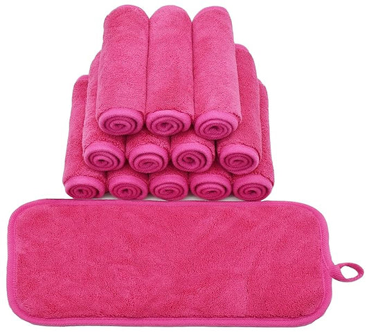 BloomSesame Makeup Remover Cloths for Face, Eye, Lips - Reusable Makeup Remover Pads Soft Microfiber Facial Cleansing Cloths 6 x 12 inch 12 Pack (Dark Pink)