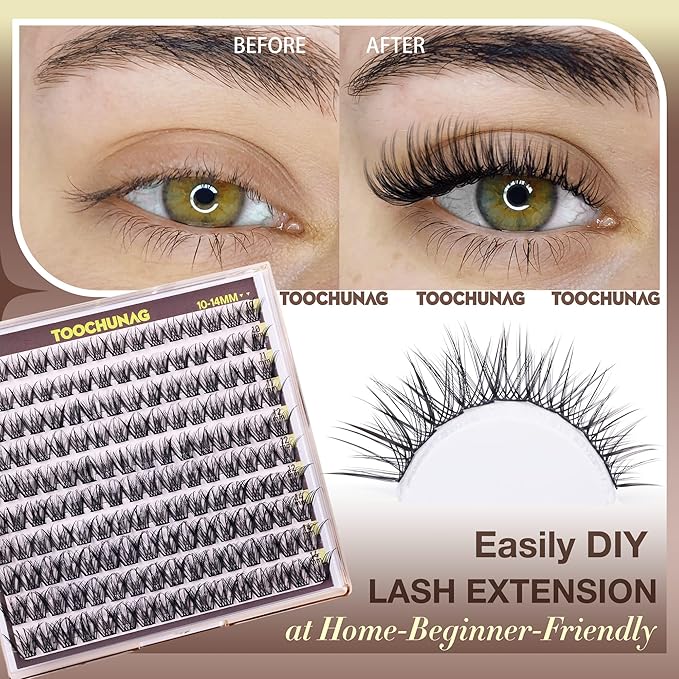 TOOCHUNAG Lash Clusters Wispy Fairy Eyelash Clusters 10-14mm 160pcs Natural Cluster Eyelash Extensions Curly Cluster Lashes Thin Band False Eyelashes Clusters DIY Individual Lash Extension
