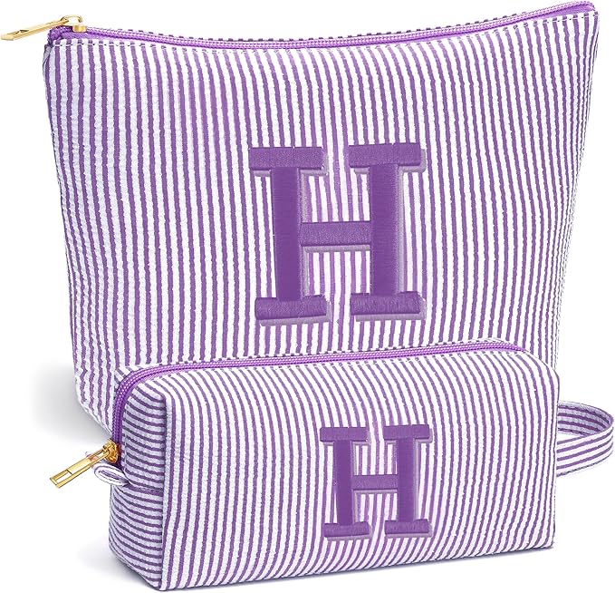 Christmas Gifts for Women - Christmas Stocking Stuffers, Personalized Small Makeup Bag for Purse Travel Makeup Bag Set, Initial Make up Bag Pouch,Birthday Gifts for Women, Purple Letter H
