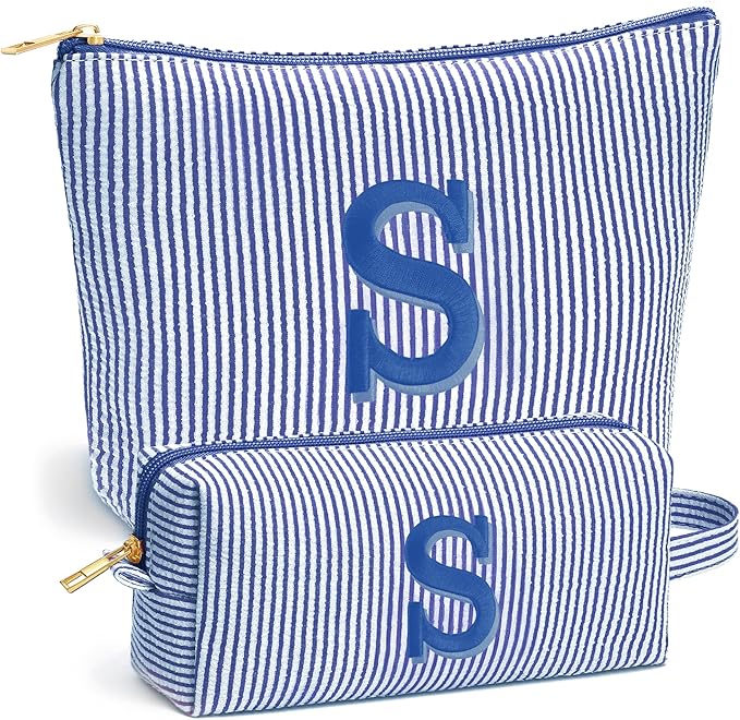 Sister Birthday Gifts for Girls - Travel Makeup Bag, Big Sister Gifts for Girls 6-12 Year Old Girl Gift Teen Girl Gifts Trendy Stuff, Personalized Cute Stuff Initial Makeup Bags Set, Blue S