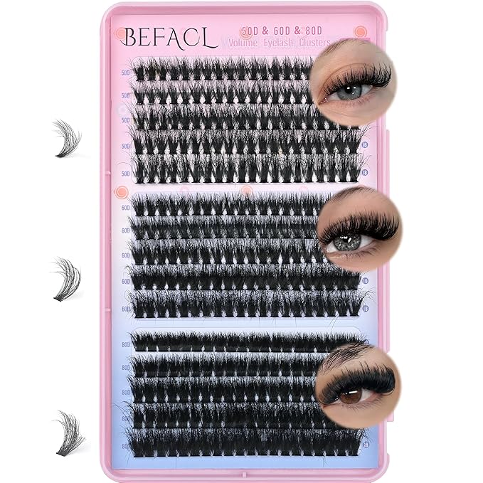 Wispy Lash Clusters 50D+60D+80D Eyelash Clusters C Curly Cluster Lashes Natural Individual Lashes 300Pcs Eyelash Extensions 10-18MM Matte Black DIY Lash Extension by Befacl