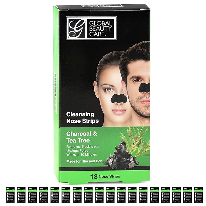 Global Beauty Care 18 Nose Cleansing Strips of Activated Charcoal & Tea Tree Nose Strips For Blackheads Removal Charcoal Blackhead Remover Strips - 18 Ct