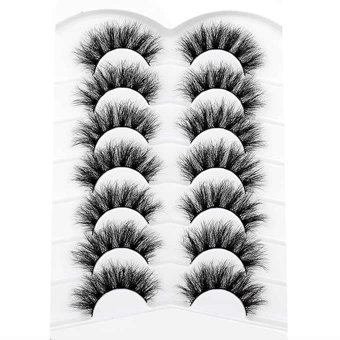 Pooplunch False Eyelashes Doe Eye Lashes Fluffy Volume 16MM Silky Long Sexy Natural 8D Faux Mink Fake Eyelash Strips 7 Pairs Pack
