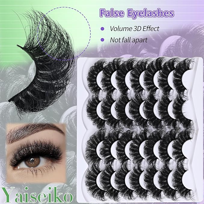 Faux Mink Lash Wispy False Thick Long Lashes False Lashes Mega Look 5D Volume Full Dramatic 25mm Waterproof Soft Cat Eye Fake Eyelashes Pack by Yaiseiko（14 Pairs）