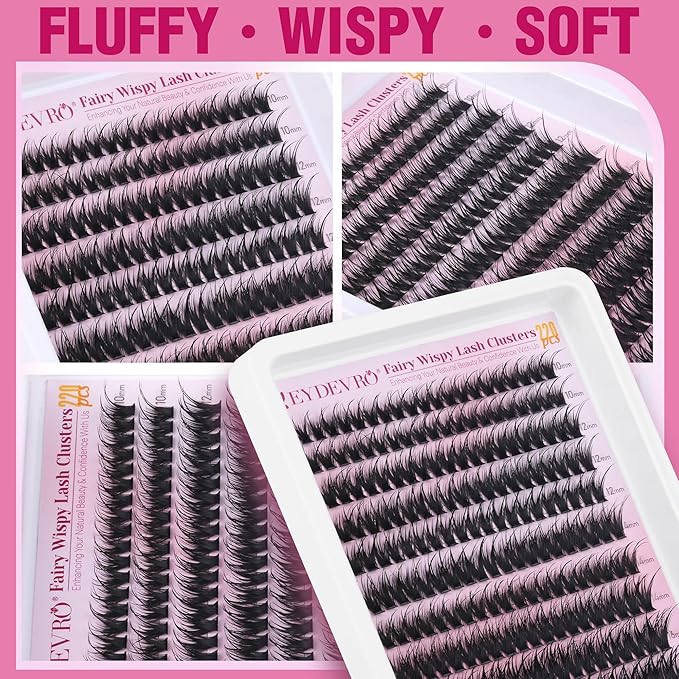 EYDEVRO Fairy Lash Clusters 80D Eyelash Clusters Wispy Clusters Eyelash Extensions Individual Lashes10-16mm Cluster Lashes Volume DIY Lash Extensions Eyelash Extensions at Home