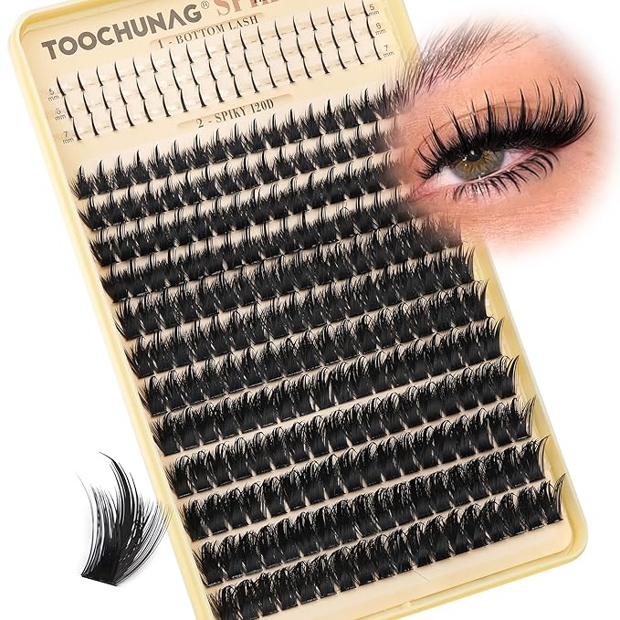 Spikes Lash Clusters 120D Volume Eyelash Clusters Spiky Bottom Lashes Individual 12-20mm Thick Anime Mink Cluster Eyelash Extensions DIY Fairy Cluster Lashes Extension by TOOCHUNAG