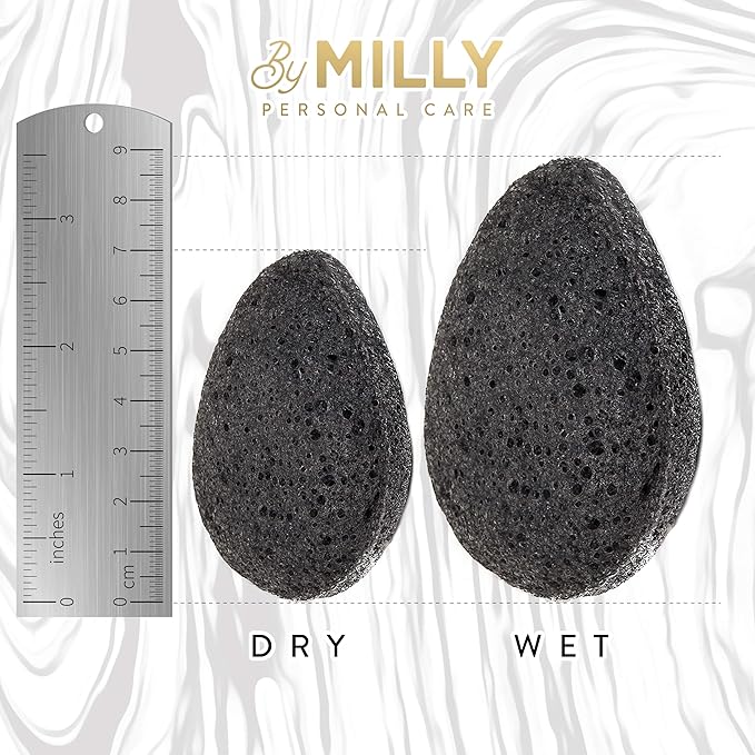 Konjac Sponge for Face | All Natural and Reusable | Konjac Facial Sponge with Activated Bamboo Charcoal | Gentle Exfoliating Sponge for Face | Cleaning for All Skin Types | Biodegradable - Black, 3pcs
