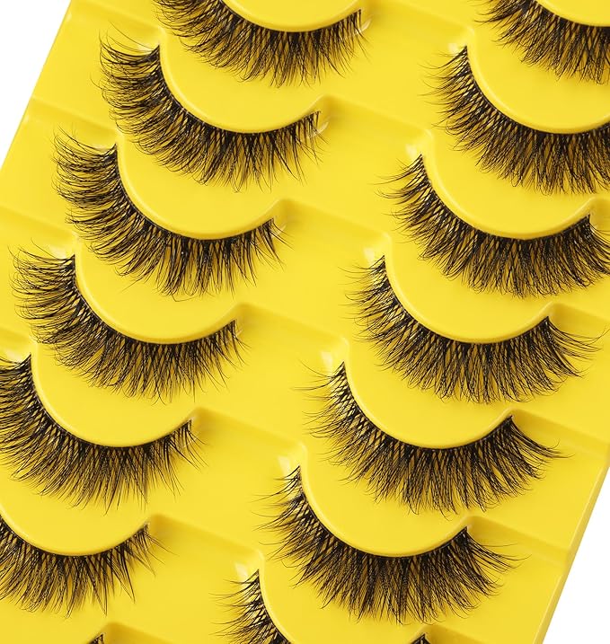 False Eyelashes Russian Strip Lashes D-Curly Wispy Natural Look zanlufly Lashes Like Eyelash Extension Volume Transparent Band Cat Eye Fake Eyelashes Pack