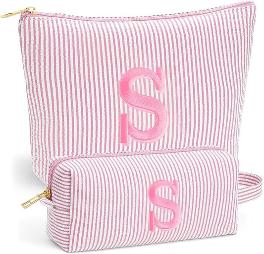 Sister Birthday Gifts for Girls - Travel Makeup Bag Set, Big Sister Gifts for Girls 6-12 Year Old Girl Gift Teen Girl Gifts Trendy Stuff, Personalized Cute Stuff Initial Makeup, Light Pink S