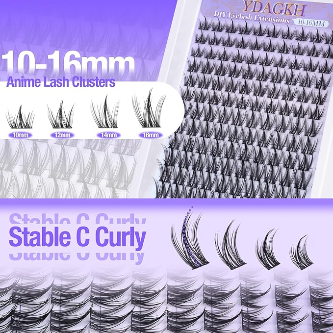 Lash Clusters Manga Eyelash Clusters Spiky Cluster Eyelash Extensions 10-16mm Anime Lash Extension C Curly Cosplay Doll Cluster Eyelashes 120Pcs DIY Individual Cluster Lashes Thin Band