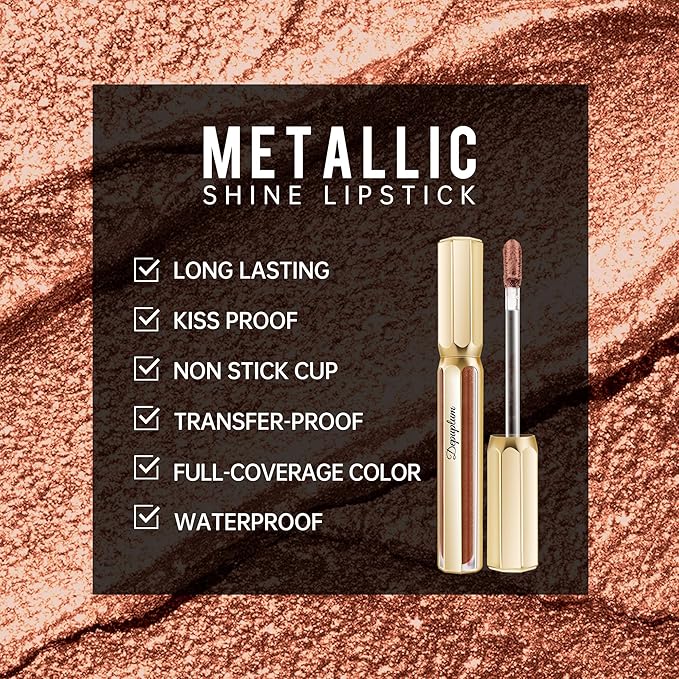 Depuplum Brown Lipsticks for Women Metallic Lipstick Long Lasting Non Stick Cup Lip Gloss, Shimmer Lightweight Hydrating Full Coverage Lip Color, DP113 Pleasure
