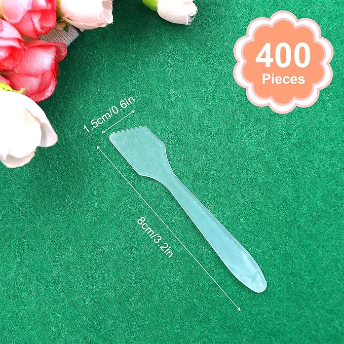 SumDirect Mini Spatula 400 Pcs Face Spatula Cosmetic Spatula Frosted Clear Disposable Plastic Makeup Spatulas Mini