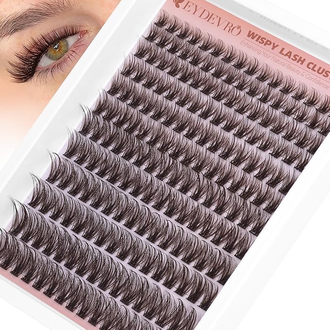 EYDEVRO Brown Lash Clusters Natural Wispy Eyelash Clusters 9-18mm Dark Brown Cluster Eyelash Extensions CD Curvature 192 Pcs Manga Fairy Cluster Lashes Individual Lashes DIY Lash Extensions