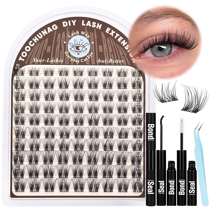 Natural Lash Clusters Kit Wispy Eyelash Clusters Kit Thin Band DIY Lash Extension Kit 10-16mm Eye Lashes Individual Fake Eyelashes Extensions Kit with Lash Bond and Seal by TOOCHUNAG