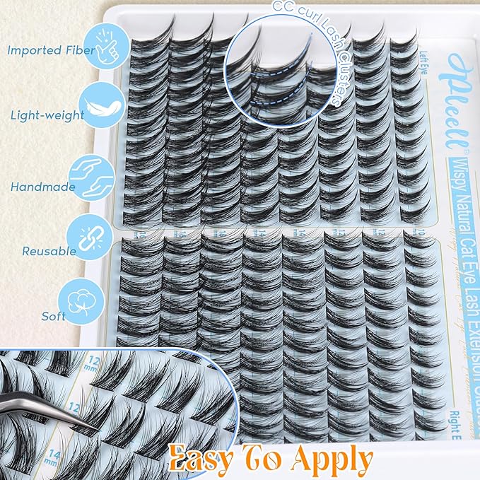 Wispy Lash Clusters Natural Eyelashes Cluster Eyelash Extensions Cat Eye176PCS Individual Lashes Clusters C Curve Eyelash Clusters 10-16MM DIY Lash Extension by Pleell
