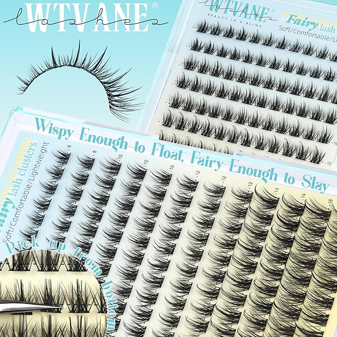 Wtvane Lash Clusters Wispy Eyelash Clusters Manga Lashes Cluster Eyelash Extension Natural Lashes Clusters Fairy False Lashes DIY Individual Lash Extension Thin Band Lash Clusters with Spikes