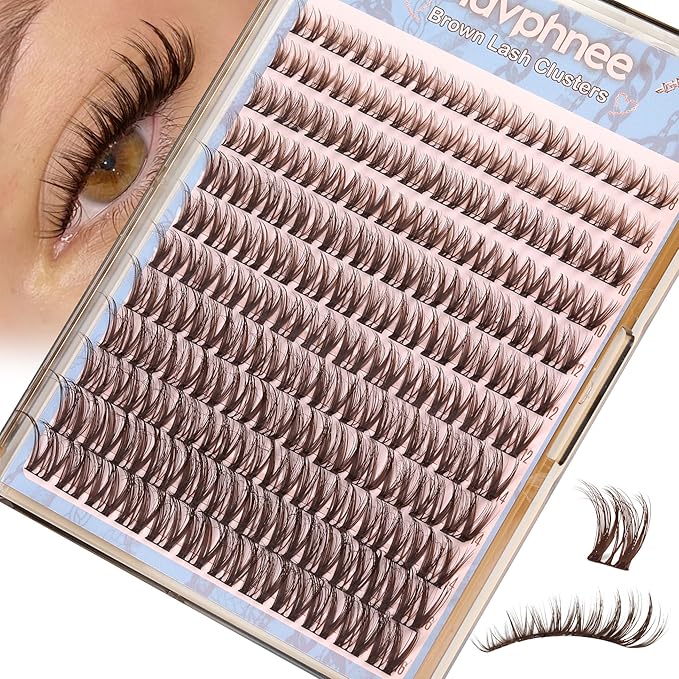 Flaunt Lash Clusters Brown Eyelash Clusters Fluffy Cluster Lashes Ultra-Dense Lash Clusters Eyelashes Extension Waterproof Individual Lashes Dark Brown Wispy CC-Curly Lash Extensions (144Pcs, 8-16MM)