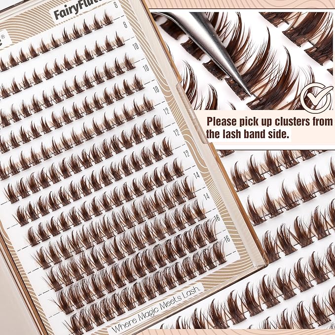 Manga Lash Clusters Brown Eyelash Individuals Anime Spiky Cluster Eyelash Extensions Dark Brown Fairy Lash Extensions Fluffy Wispy DIY Cluster Lashes CC Curve Everyday Cosplay 8-16MM DIY Lash Pack