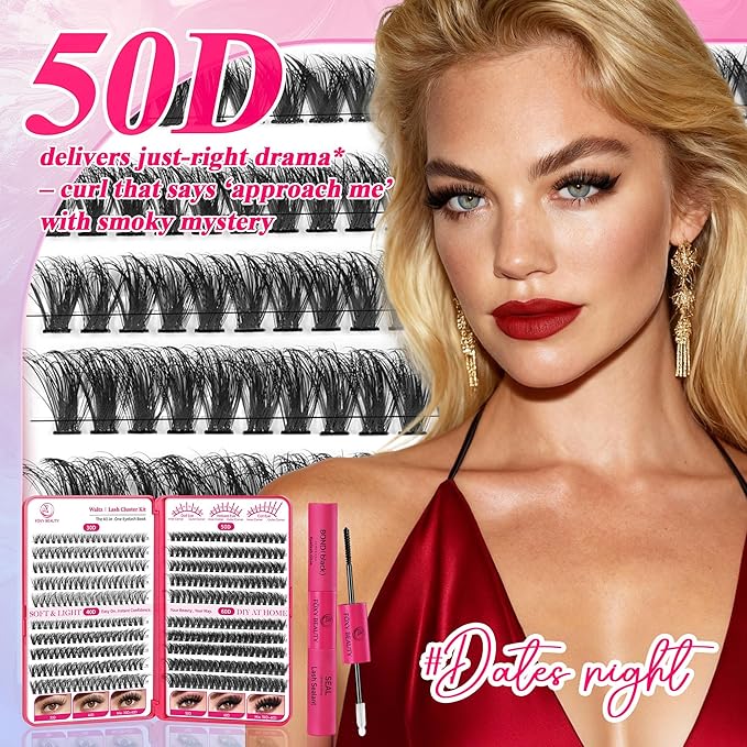 Waltz Lash Clusters Kit - Lash Clusters Lashes D Curl Eyelash Clusters Lash Extension Kit 30D40D50D60DFluffy eyelash clusters kit with Bond and Seal 0.07MM False Eyelashes DIY at Home