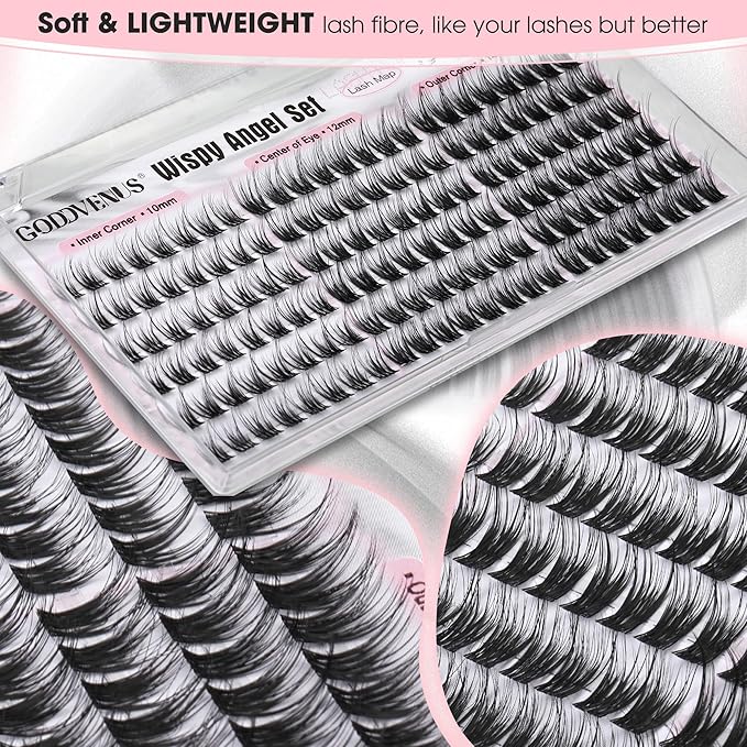 Short Wispy Lash Clusters 10-12-14mm Eyelash Clusters Set C Curl Fluffy Natural Lash Clusters for Effortless Eyelash Extensions Individual Lashes DIY False Eyelashes 144pcs