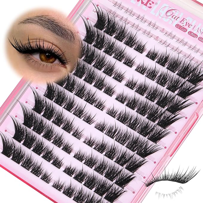 JIMIRE Wispy Lash Clusters Fairy Eyelash Clusters with Spikes 8-20MM LC Curl Cat Eye Cluster Eyelash Extensions with Bottom Lashes Clusters DIY Fox Eye Individual Lashes at Home 116Pcs Pack