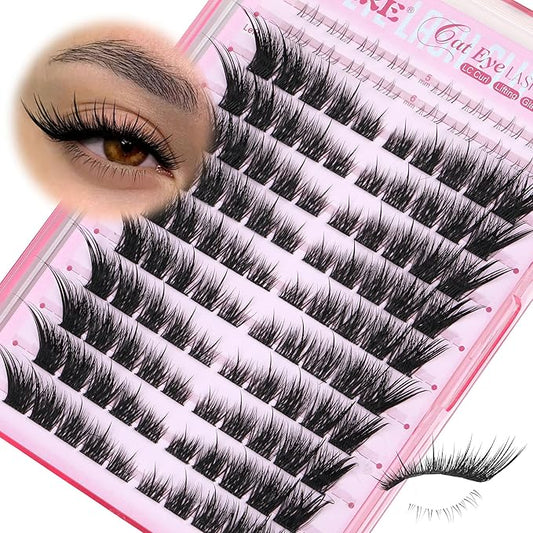 JIMIRE Wispy Lash Clusters Fairy Eyelash Clusters with Spikes 8-20MM LC Curl Cat Eye Cluster Eyelash Extensions with Bottom Lashes Clusters DIY Fox Eye Individual Lashes at Home 116Pcs Pack
