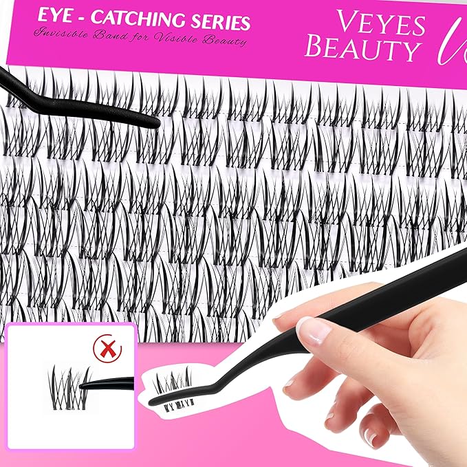 VEYESBEAUTY Lash Clusters Individual Eyelash Extensions Thin & Invisible Band DIY False Eyelashes for Self-application Eye-Catching Series Wispy Lash Tray, Flutter 8-18mm Mixed Length