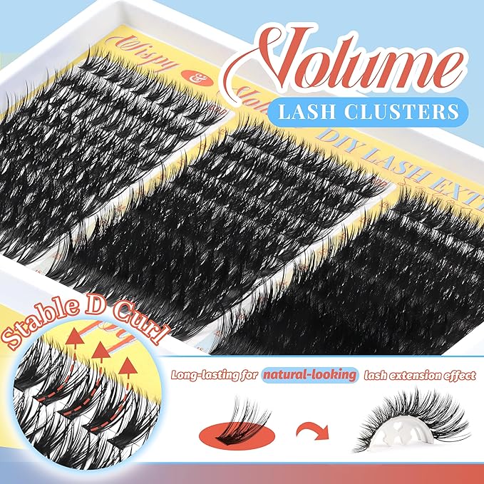 Fyonas Wispy Lash Clusters 60D+80D+100D Thick Cluster Eyelash Extensions 300Pcs D Curl Volume Eyelash Clusters DIY Individual Lashes 10-18mm Fluffy Cluster Eyelashes (Feather Weave)