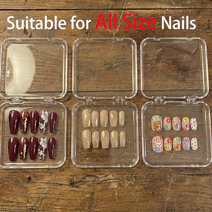 Kyvenly Press On Nail Organizer 12pcs 3.3in Nail Case And 1 Big Acrylic Storage Box For Packaging Clear Display Box Fake Nail Organizer With Double Sided Adhesive Tabs Nail Display Nail Salon