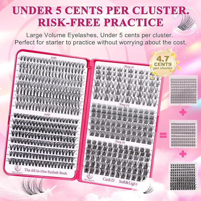 Lash Clusters Lash Clusters kit 536PCS Lashes 30D40D Lash Extension Kit Wispy Natural D Curl EyeLashes Clusters DIY At Home