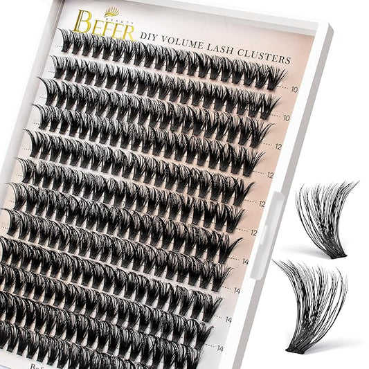 BEFER Lash Clusters, 240 Pcs D Curl Eyelash Clusters 3D Fluffy Volume Individual Lashes Extensions 10-16MM Cluster Eyelash Wispy Cluster Lashes DIY At Home(60P)