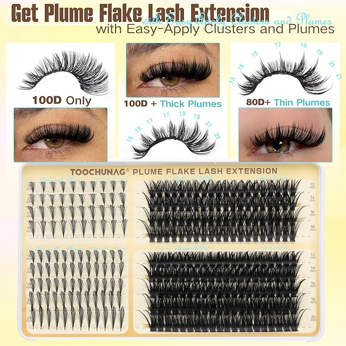 TOOCHUNAG Anime Spikes Lash Clusters 80D+100D Spiky Cluster Eyelash Extensions Volume Eyelash Clusters for DIY Plume Flake Lashes Extension 4 Styles Long Wispy individual Lashes (280pcs-12-23mm)