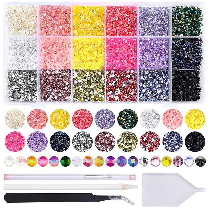 36000Pcs 3mm Trendy Color Resin Rhinestones Kit- Resin Mixed Color Rhinestones for Nail Clothes Shoes Tumblers Decoration Flat Back Round