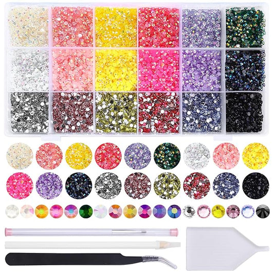 36000Pcs 3mm Trendy Color Resin Rhinestones Kit- Resin Mixed Color Rhinestones for Nail Clothes Shoes Tumblers Decoration Flat Back Round