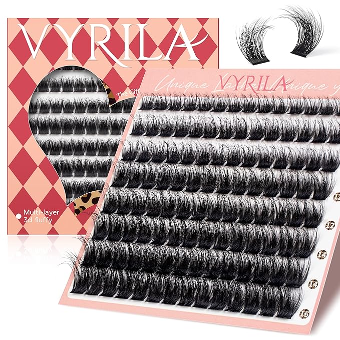VYRILA Lash Clusters 0.05mm PBT Fiber Eyelash Clusters, 0.1mm Superfine Black Band D Curl Diy Lash Extension, 112pcs 8-16mm Individual Like Eyelash Extensions (Lushy-D-8-16Mix)