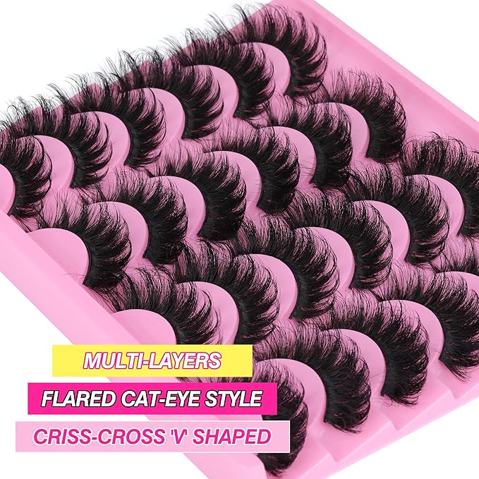 Lashes Russian Strip Mink Lashes 18mm D Curly False Eyelashes 12 Pairs Fluttery Wispy Fake Eyelashes Natural Lash Extension Fox Eye Lashes Pack by Yawamica