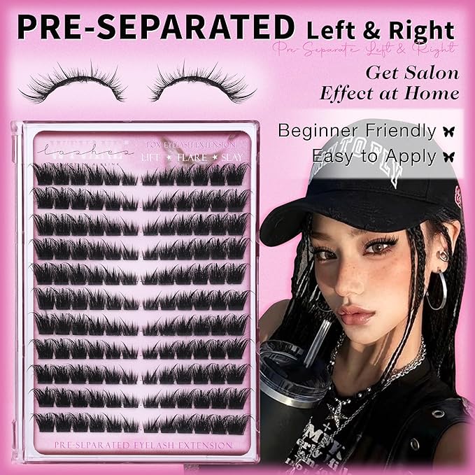 Wtvane Fox Eyelash Clusters Wispy Lash Clusters with Spikes Pre-mapped 8-18mm Cluster Eyelash Extensions LC-Curly Individual Lashes Faiy Lashes Cluster Cat Eye Lash Clusters DIY Lash Extension