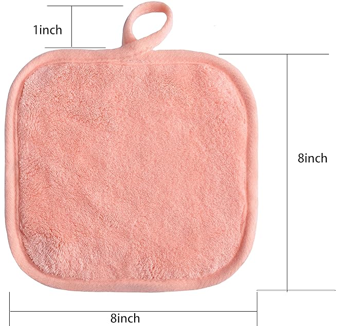 BloomSesame Makeup Remover Cloths for Face, Eye, Lips - Reusable Makeup Remover Pads Soft Microfiber Facial Cleansing Cloths 8 x 8 inch 6 Pack (Coral)