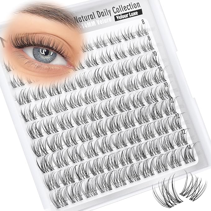 Mavphnee Natural Lash Clusters 8-14MM Venus Eyelash Clusters Soft Velure Cluster Eyelash Extensions Invisible Band CC-Curve Velour Cluster Lashes Daily Wear Easy for Beginners