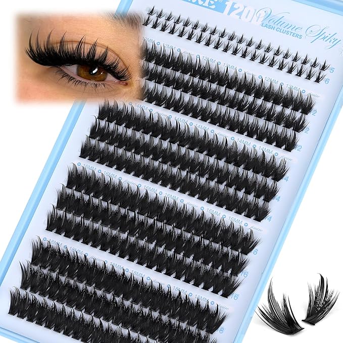 Lash Clusters Wispy 120D Manga Lash Clusters with Lash Spikes 12-18MM D Curly Long Eyelash Clusters Wispy Cluster Eyelash Extensions with Bottom Lashes Anime Individual Lashes Extensions by JIMIRE