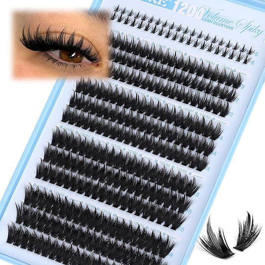 Lash Clusters Wispy 120D Manga Lash Clusters with Lash Spikes 12-18MM D Curly Long Eyelash Clusters Wispy Cluster Eyelash Extensions with Bottom Lashes Anime Individual Lashes Extensions by JIMIRE