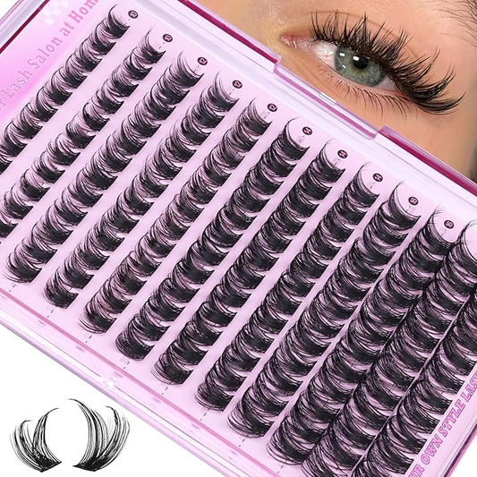 ALICE Lash Clusters Eyelash Clusters Wispy Cluster Eyelash Extensions Russian Volume Individual Lashes Natural Thin Band Lash Extensions DIY at Home (144pcs/10-18mm/D- Curly)