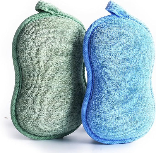 BabaMate Baby Bath Sponge - Ultra Soft Baby Sponge for Bathing - Kids Bath Sponges for Infants, Toddler Bath Time, 2 Count (1 Pack) - Green Blue
