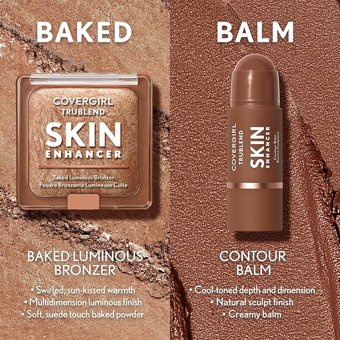 COVERGIRL TruBlend Skin Enhancer Baked Luminous Bronzer, with Hyaluronic Acid & White Rose Extract, Blends Seamlessly - 310 Toasted Butterscotch (Light Medium Bronze with Rose Gold Swirls)